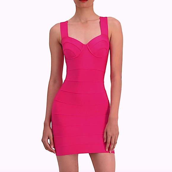 Hervé Léger Bandage Bustier Mini Dress COLOR Fuchsia - Picture 1 of 7